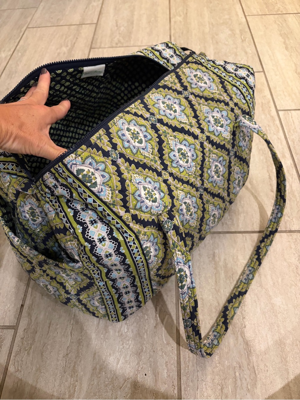 Vera Bradley Green Quilted Duffle Bag Floral Cotton Travel Carry On Women